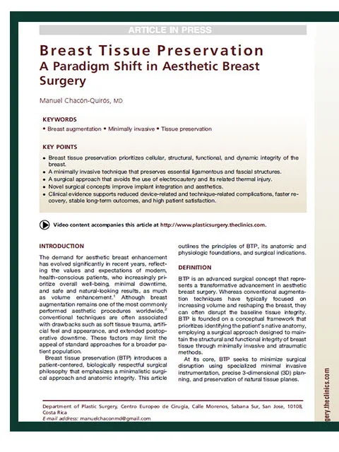 Clinics in Plastic Surgery刊登論文首頁——Breast Tissue Preservation: A Paradigm Shift in Aesthetic Breast Surgery